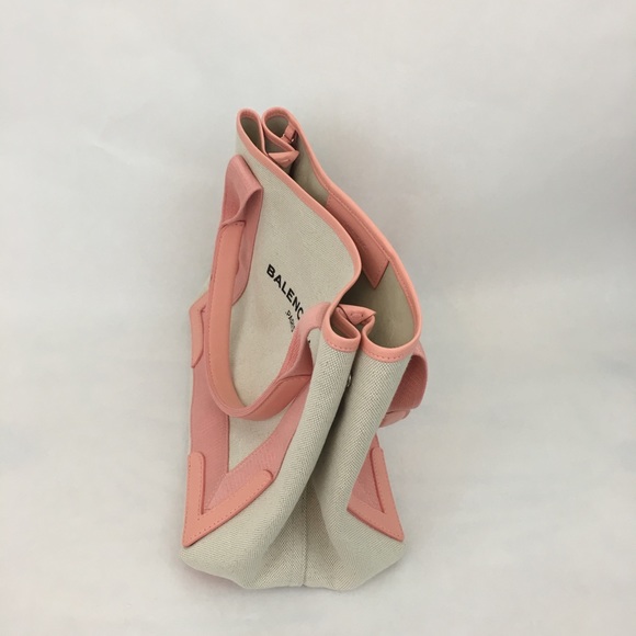 BALENCIAGA Tote Bag Cabas Pink Canvas Leather NWT - Picture 2 of 8